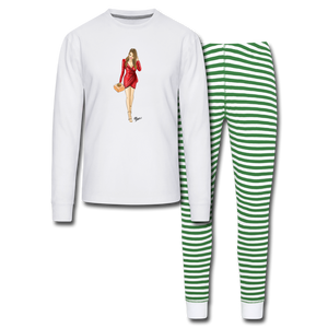 Unisex Pajama Set - white/green stripe