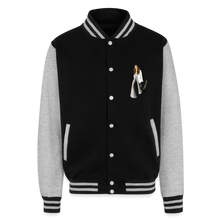 Load image into Gallery viewer, Just Hoods Heavyweight Letterman Jacket - black/heather grey